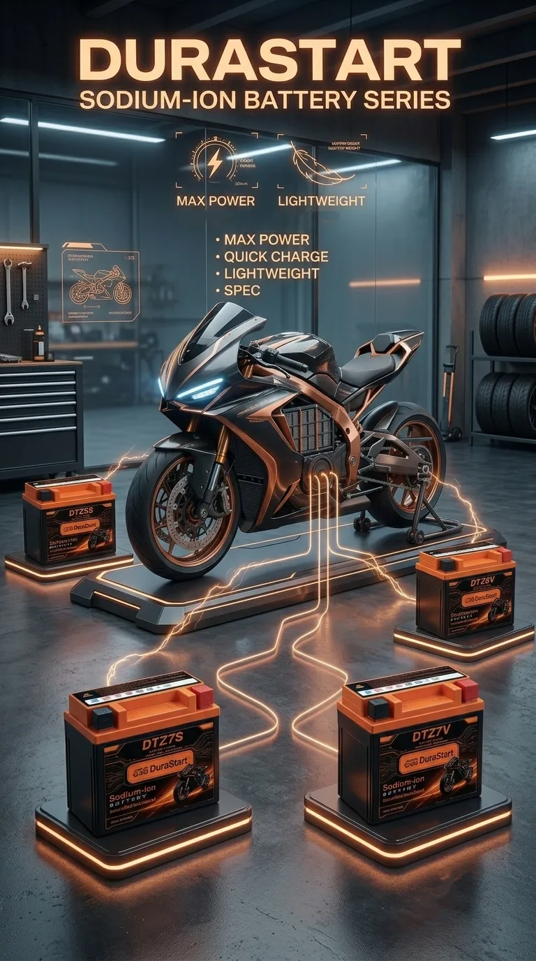 DuraStart batteries in a motorcycle workshop